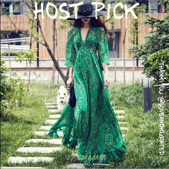 Boho Emerald Green Empire Maxi Dress - Picture 2 of 8